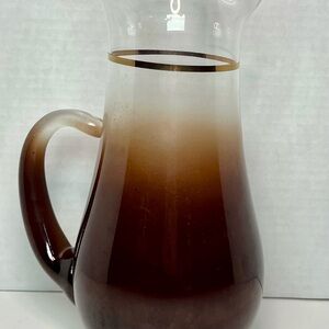 Vintage Blendo MCM Gold Ring 9" Tall Brown Frosted Juice Pitcher 1950's